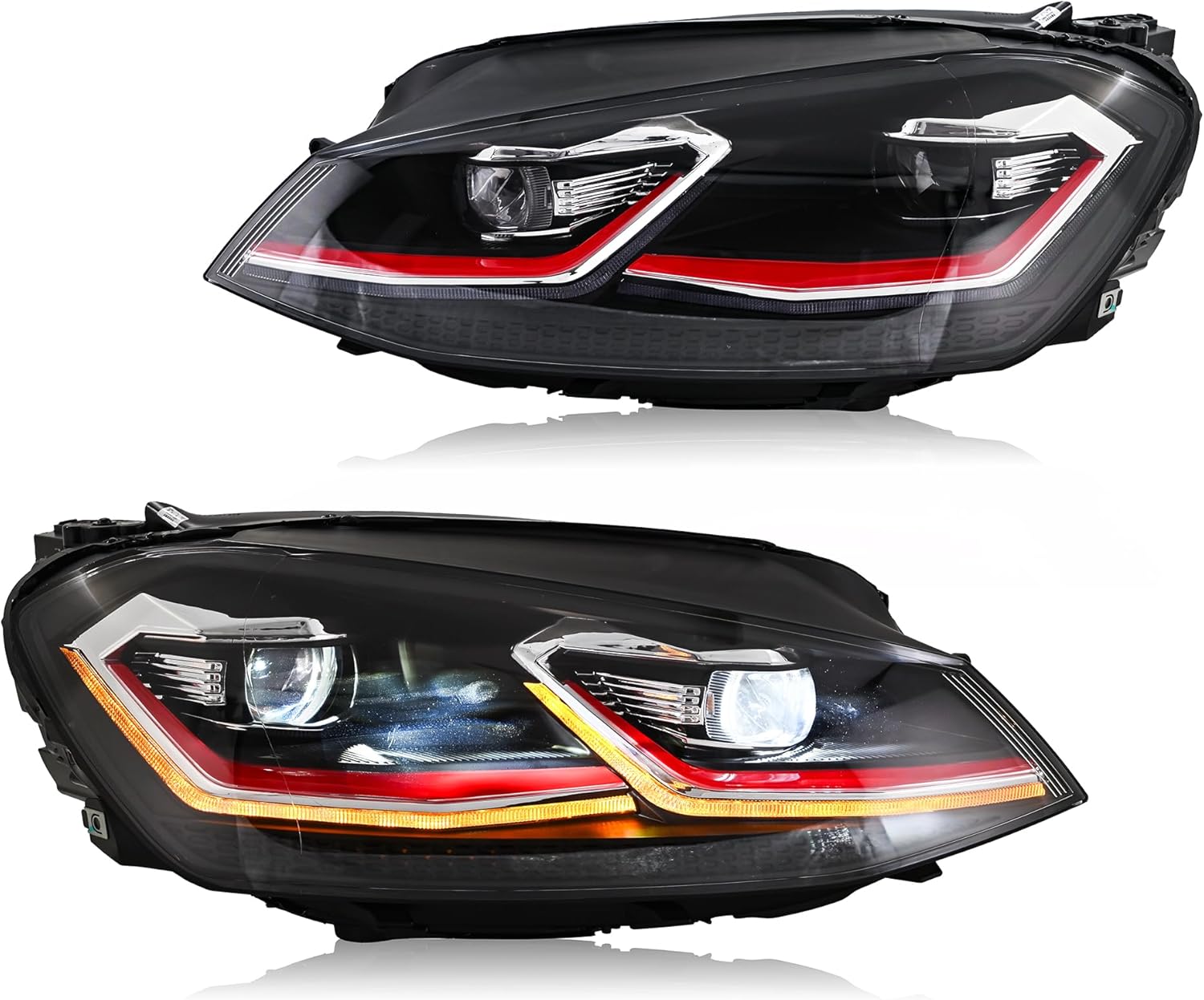 letsdate Projector Headlights For Golf7 MK7 Halogen TDI TSI GTD GTI Only 2015-2017, Red Line style(Let us Know if you need 10-hole to 14-hole adapters)
