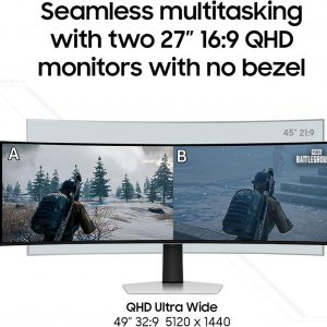 Samsung 49" Odyssey G93SC Series Curved Gaming Monitor, QD-OLED, 240Hz, 0.03ms, DQHD, G-Sync Compatible, FreeSync Premium Pro, Adjustable Stand