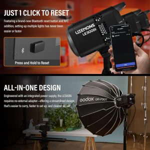 GODOX Godox Litemons LE300Bi - Kit de luz de video LE300Bi con soporte de luz Softbox, montaje Bowens, control de aplicación DMX/Bluetooth, conexión NFC, 2800K ~ 6500K, 58900Lux@3.3 ft, CRI/TLCI98, 11