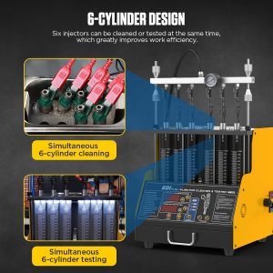 CT400 - Máquina probadora de inyector de combustible para inyectores de gasolina GDI EFI FSI PIEZO, máquina de prueba y limpieza ultrasónica de 6 inyectores, accionamiento de inyector de 12/70/120V, 12 funciones, 110 V
