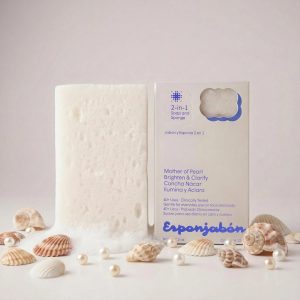 T.Taio Esponjabon Mother of Pearl & Cucumber Melon Soap Sponges — Shower Scrubbers that Remove Oil & Dirt — Sponges to Scrub Foot, Elbow, & Face — Bathroom Accessories — Fresh Scent (2-Pack)