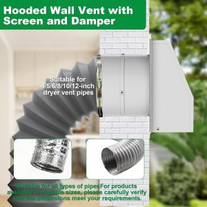 10 Inch Hooded Wall Vent with Screen and Damper, Stainless Steel Wall Vent Exhaust Vent Cover, Exhaust Exterior Air Vent Cover Cap for Kitchen Range Hood HVAC Duct Dryer Ventilation