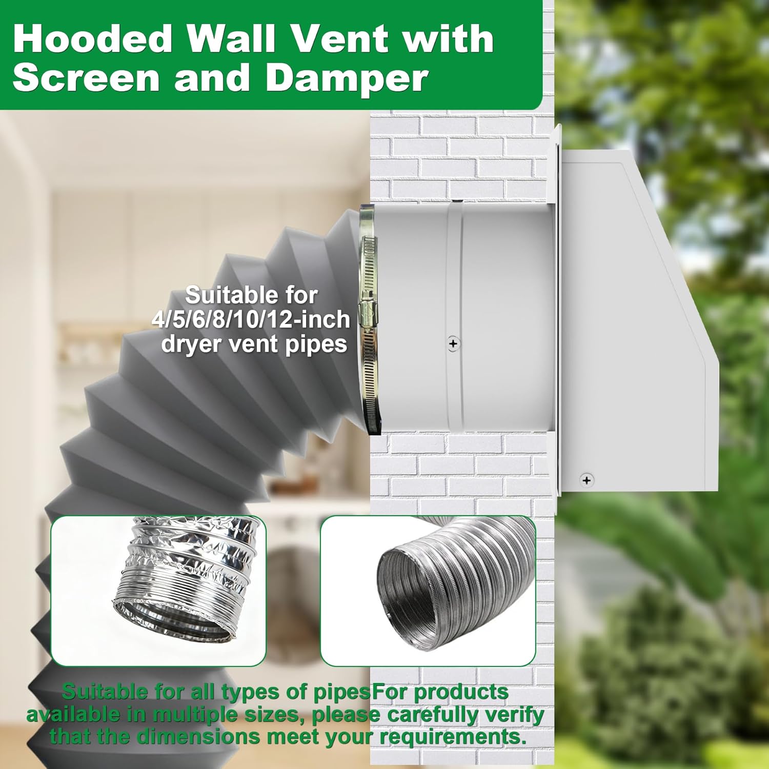 10 Inch Hooded Wall Vent with Screen and Damper, Stainless Steel Wall Vent Exhaust Vent Cover, Exhaust Exterior Air Vent Cover Cap for Kitchen Range Hood HVAC Duct Dryer Ventilation