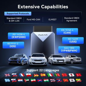 MUCAR BT200 MAX AI OBD2 escáner Bluetooth, sistema completo 15 restablece herramientas de diagnóstico Control bidireccional, Autobús CAN-FD y FCA, AutoVIN, datos en tiempo real, compatibilidad con