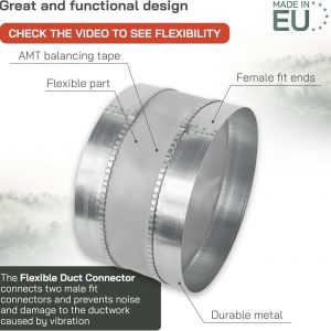 Vent Systems 10" Inch Flexible Vibration-Reducing Female Fit Duct Connector – Galvanized Steel HVAC Ducting for Joining Two Male Duct Fittings – Dust Collection Fittings Inline Noise-Reducing Coupler