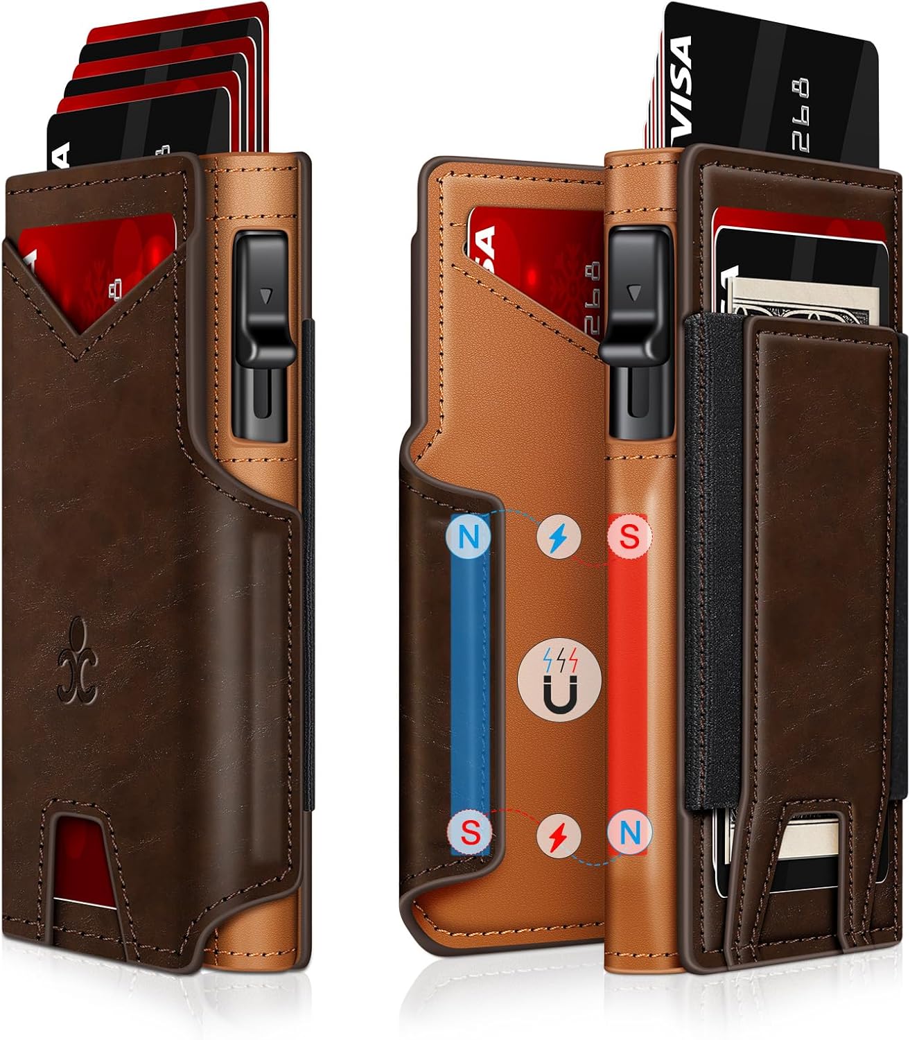 SEMORID Cartera para hombre con tarjetero delgado desplegable para 9-13 tarjetas, billetera inteligente minimalista plegable con bloqueo RFID, tarjetero con ventana de identificación y ranura para