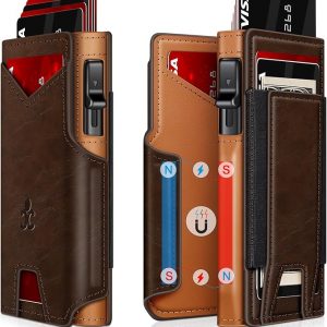 SEMORID Cartera para hombre con tarjetero delgado desplegable para 9-13 tarjetas, billetera inteligente minimalista plegable con bloqueo RFID, tarjetero con ventana de identificación y ranura para