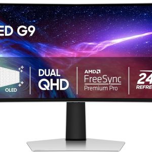 Samsung 49" Odyssey G93SC Series Curved Gaming Monitor, QD-OLED, 240Hz, 0.03ms, DQHD, G-Sync Compatible, FreeSync Premium Pro, Adjustable Stand