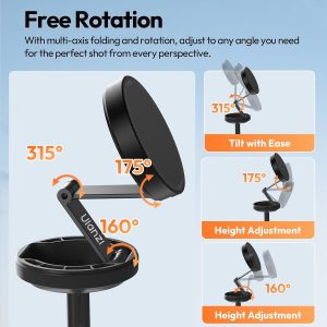 ULANZI Magnetic Phone Tripod, MT85 Auto Open Tripod for Magsafe with Enhanced 4-Leg, 60'' Selfie Stick Extendable Phone Stand, Content Creator Essentials for iPhone 17/16/15/14/13/12 Black