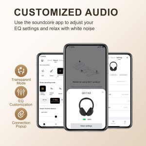 QCY Auriculares Bluetooth H3 ANC sobre la oreja, cancelación activa de ruido Bluetooth 5.4 auriculares con micrófonos, sonido de audio de alta resolución, conexión multipunto, reproducción de 60 horas, ecualizador personalizado a través de la aplicación (negro)
