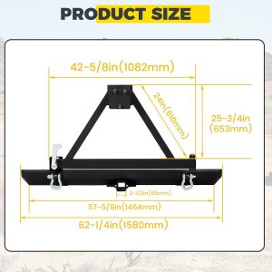 KUAFU Rear Bumper W/Tire Carrier Compatible with 1987-1996 Jeep Wrangler YJ 1997-2006 TJ 2003-2006 LJ w/D-Rings 2 packages