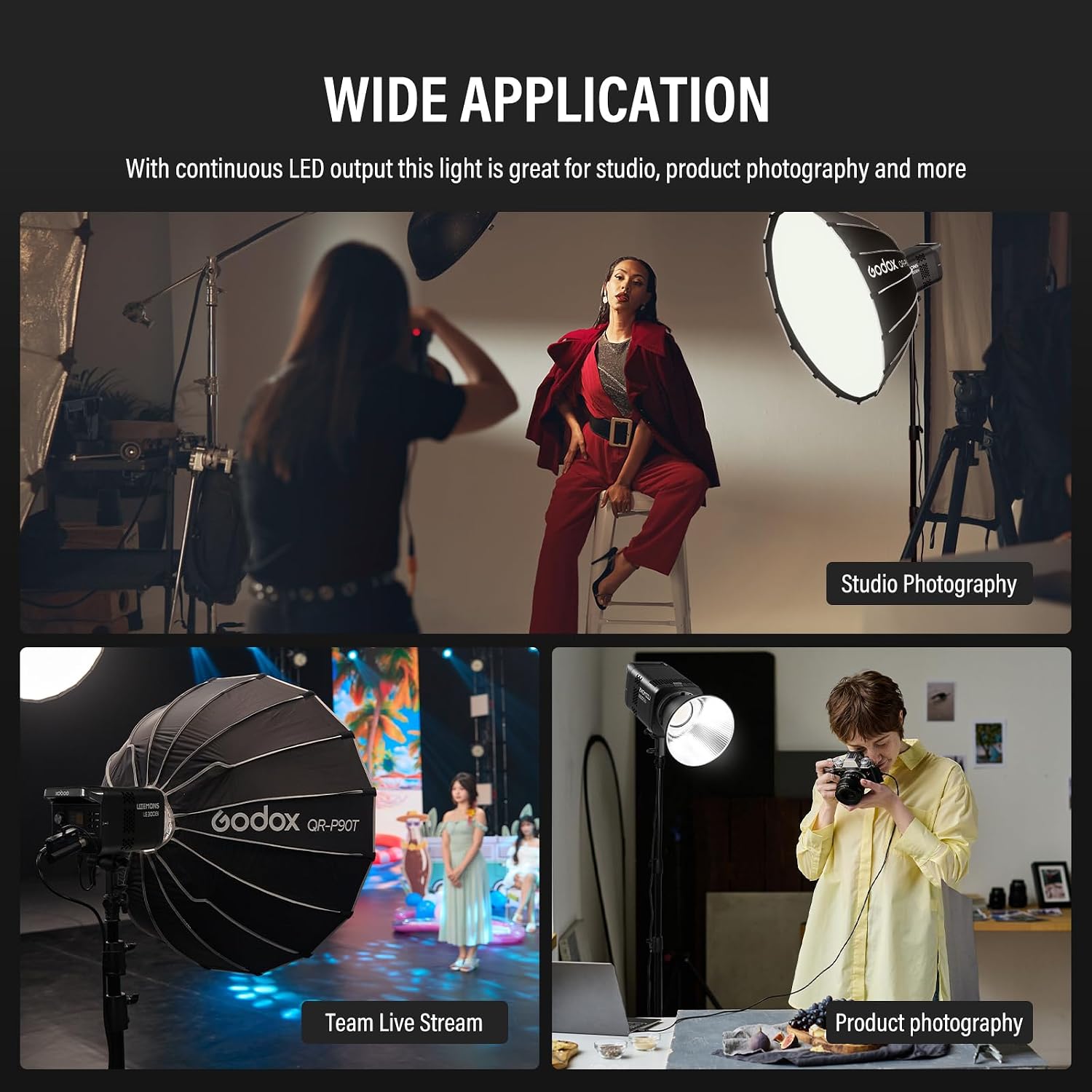 GODOX Godox Litemons LE300Bi - Kit de luz de video LE300Bi con soporte de luz Softbox, montaje Bowens, control de aplicación DMX/Bluetooth, conexión NFC, 2800K ~ 6500K, 58900Lux@3.3 ft, CRI/TLCI98, 11