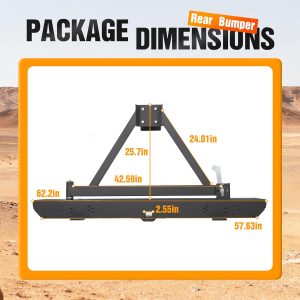 ALMULOO Rear Bumper Assembly Compatible With 1987-2006 Wrangler TJ YJ LJ All Models W/Tire Carrier&D-Rings Steel Powder Coated+Textured Black