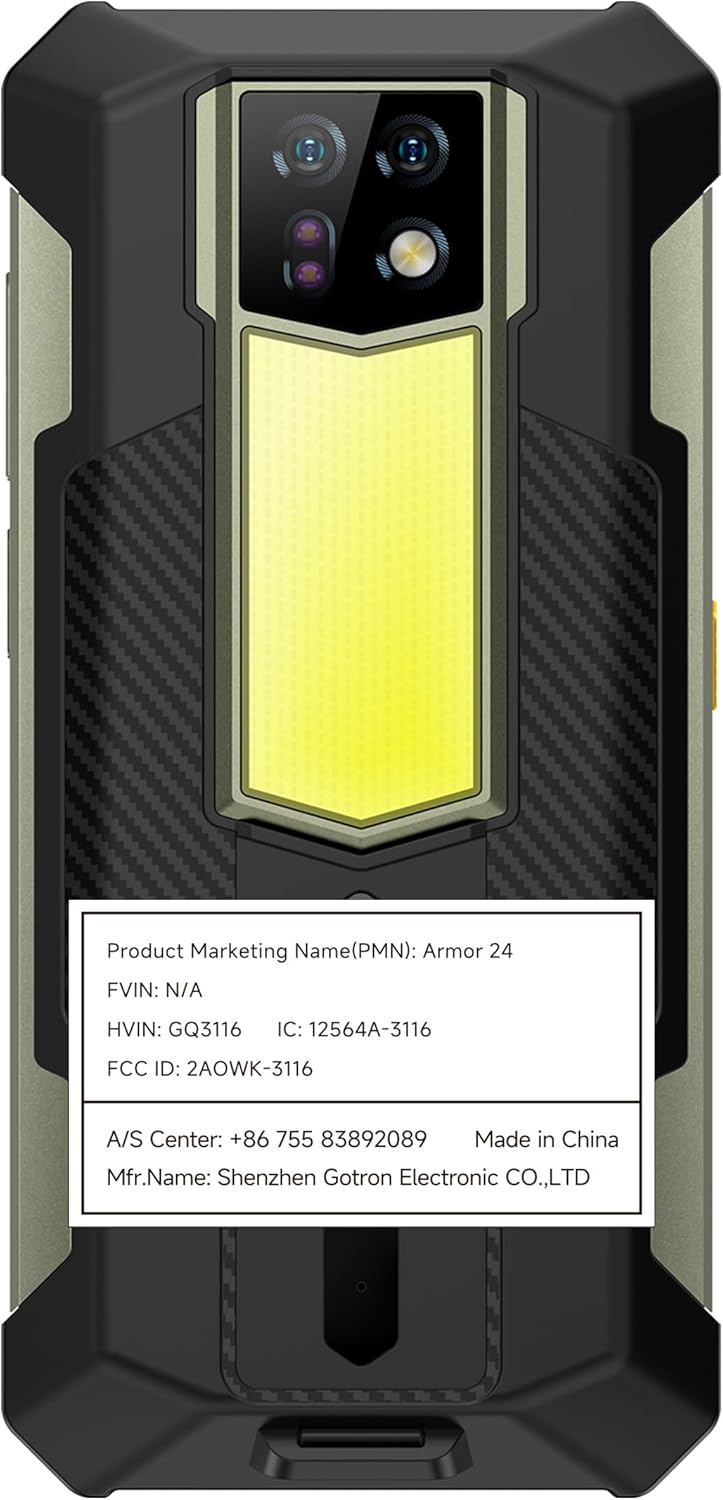 Ulefone Armor 24 22000mAh Mega Battery Unlocked Rugged Phone, Camping Light, 24GB RAM +256GB ROM, 6.78" FHD+120Hz Screen, 64MP Main Camera + 64MP Night Vision Camera, Android 14 Rugged Smartphone NFC