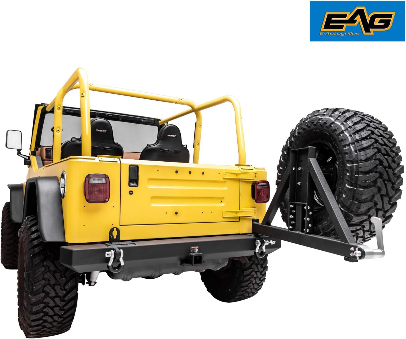 EAG Classic Rear Bumper with Tire Carrier Black Textured Fit for 87-06 Wrangler TJ YJ