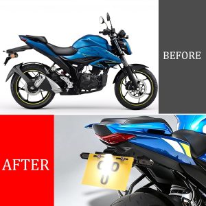 GIXXER 250 - Kit de eliminación de guardabarros compatible con soporte de placa de matrícula GIXXER 150 250 2021-2025 con luz trasera y intermitentes traseros (humo)
