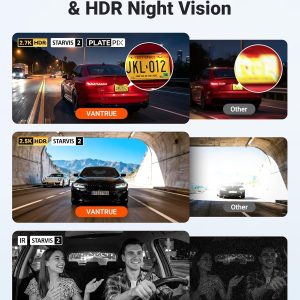 Vantrue Nueva cámara de tablero N4S de 3 canales, STARVIS 2 visión nocturna, cámara interior delantera trasera para automóviles, doble canal delantero y trasero, tecnología PlatePix™, modo de estacionamiento, Wi-Fi, GPS, IPS de 2 pulgadas, soporte de 1 TB (RC18)