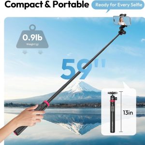 ULANZI 0.01s Auto Pop Open Phone Tripod with Remote, MT44B 59'' Selfie Stick Tripod w Dual Mount for Phone & Camera for Vlog/Live/Travel, Cell Phone Stand 360° Ball Head for iPhone 17Pro Max/Android