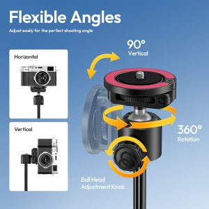 ULANZI MT44M Auto Open Magnetic Phone Tripod, 59" Selfie Stick Tripod Stand w Remote, 2-in-1 Dual Mount&1/4" Screw for Phone&Camera, 360°Ball Head for iPhone Android, Vlogging, Live Streaming, Black
