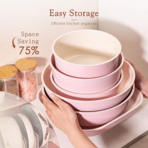 Astercook Juego de 23 ollas y sartenes antiadherentes, juego de utensilios de cocina de cerámica, mango desmontable, juego de cocina de autocaravana, asas extraíbles, apto para horno, listo para