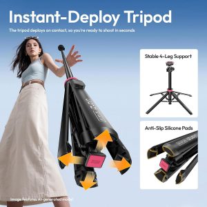 ULANZI MT44M Auto Open Magnetic Phone Tripod, 59" Selfie Stick Tripod Stand w Remote, 2-in-1 Dual Mount&1/4" Screw for Phone&Camera, 360°Ball Head for iPhone Android, Vlogging, Live Streaming, Black
