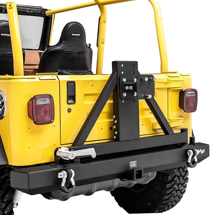 EAG Classic Rear Bumper with Tire Carrier Black Textured Fit for 87-06 Wrangler TJ YJ