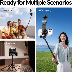 ULANZI MT44M Auto Open Magnetic Phone Tripod, 59" Selfie Stick Tripod Stand w Remote, 2-in-1 Dual Mount&1/4" Screw for Phone&Camera, 360°Ball Head for iPhone Android, Vlogging, Live Streaming, Black