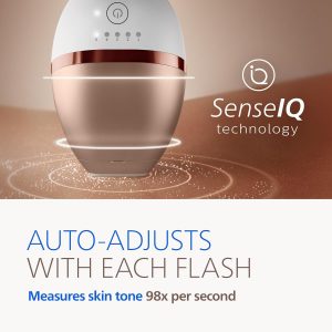 Philips Lumea IPL - Depilación láser tipo salón para mujeres, dispositivo permanente de reducción de vello en casa para cara y cuerpo, seguro e indoloro para cara, bikini, cuerpo, 5 ajustes y sensores de piel, BRI984/03
