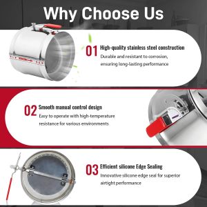 10" HVAC Duct Manual Volume Backdraft Damper, Stainless Steel Adjustment Handle, Airflow Control Valve for HVAC Ventilation System