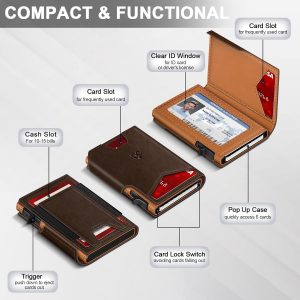 SEMORID Cartera para hombre con tarjetero delgado desplegable para 9-13 tarjetas, billetera inteligente minimalista plegable con bloqueo RFID, tarjetero con ventana de identificación y ranura para