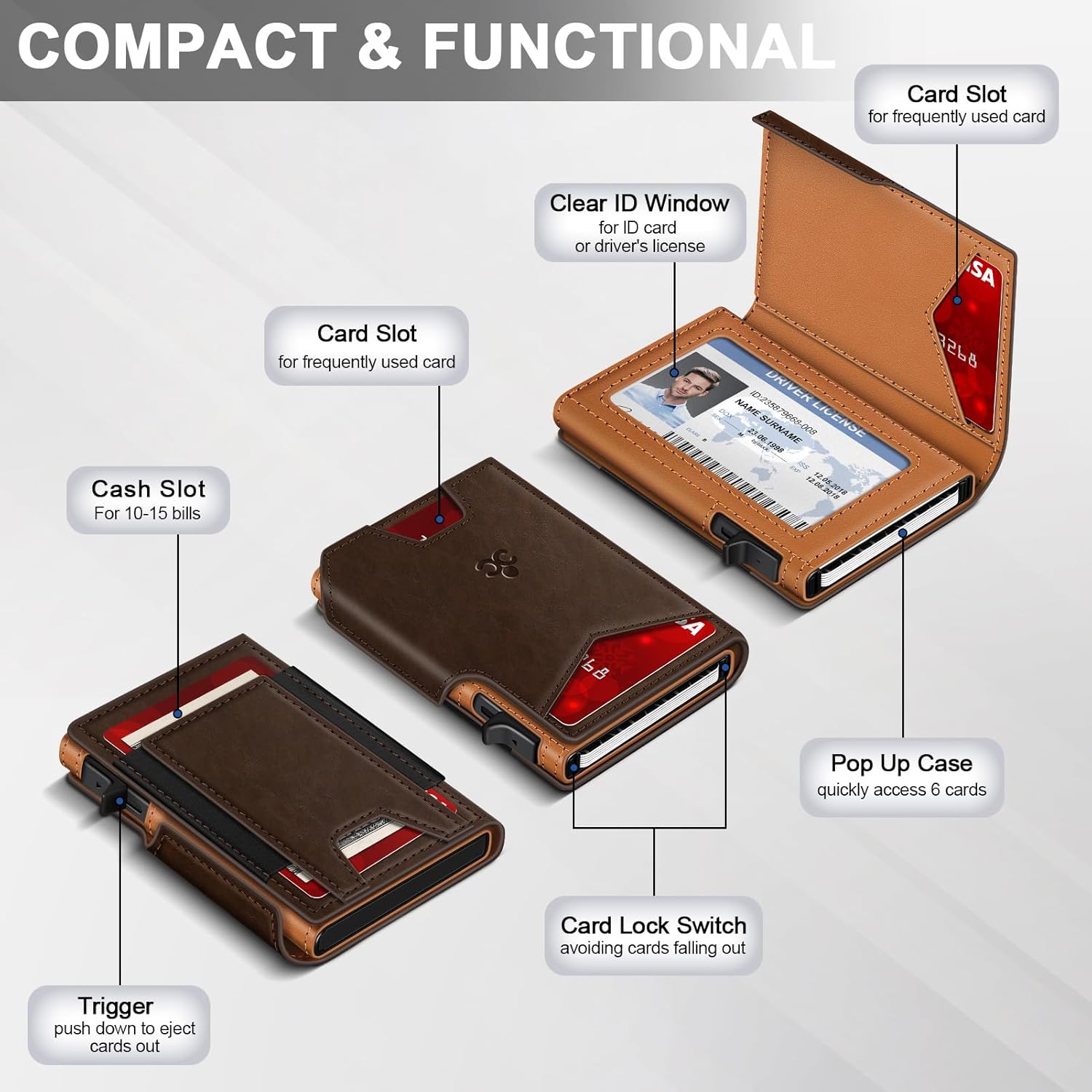 SEMORID Cartera para hombre con tarjetero delgado desplegable para 9-13 tarjetas, billetera inteligente minimalista plegable con bloqueo RFID, tarjetero con ventana de identificación y ranura para