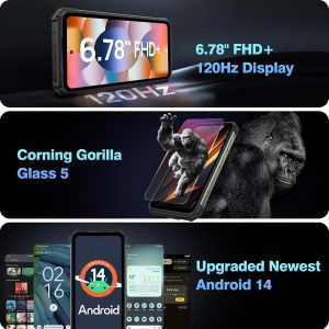 Ulefone Armor 24 22000mAh Mega Battery Unlocked Rugged Phone, Camping Light, 24GB RAM +256GB ROM, 6.78" FHD+120Hz Screen, 64MP Main Camera + 64MP Night Vision Camera, Android 14 Rugged Smartphone NFC
