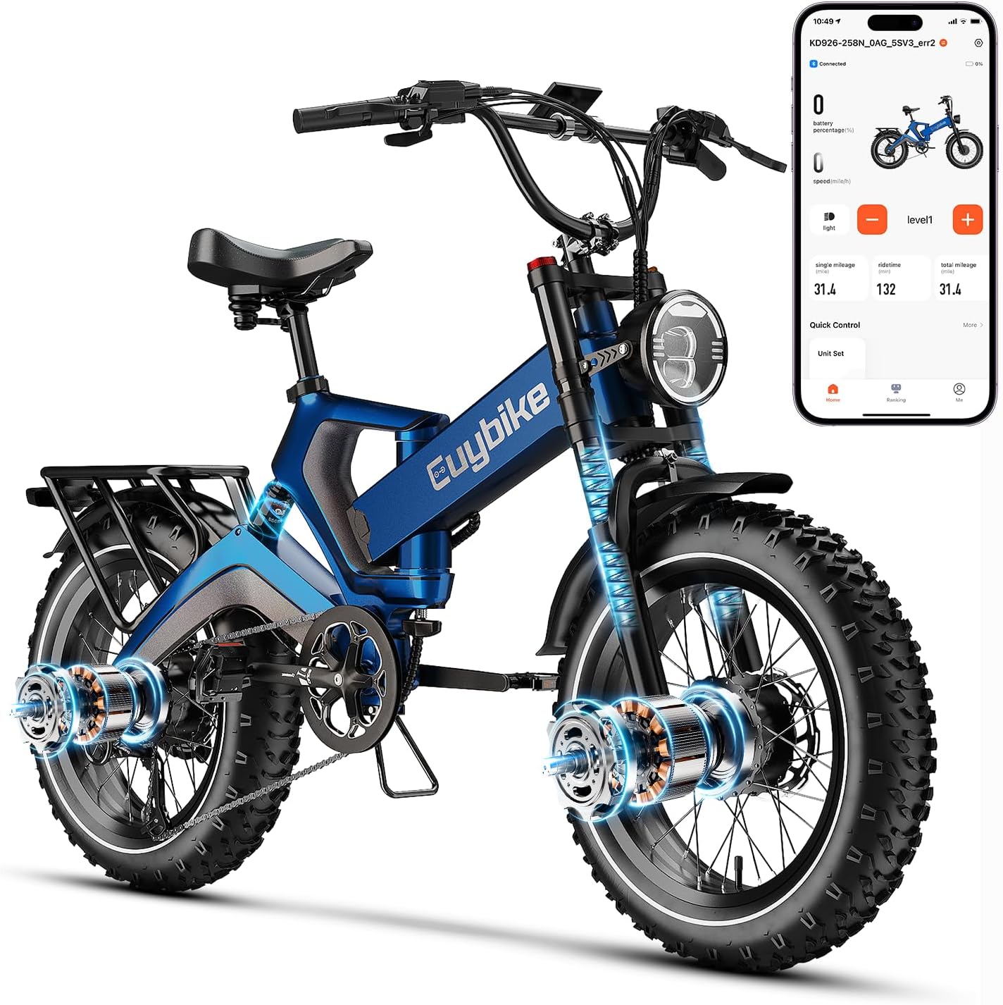EUYBIKE 3000W/2000W Peak Motor Foldable Electric Bike for Adults, 35MPH 120+Miles, 48V/52V 30Ah/35Ah E Bike, 20" Fat Tire All-Terrain Ebike, Hydraulic Brake, 8-Speed, Magnesium Alloy, Full Suspension