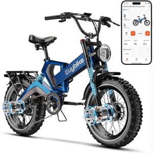 EUYBIKE 3000W/2000W Peak Motor Foldable Electric Bike for Adults, 35MPH 120+Miles, 48V/52V 30Ah/35Ah E Bike, 20" Fat Tire All-Terrain Ebike, Hydraulic Brake, 8-Speed, Magnesium Alloy, Full Suspension