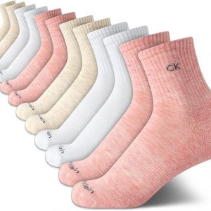 Calvin Klein Calcetines altos para mujer, paquete de 12 calcetines deportivos transpirables con cojines de rizo para mujer (talla de zapato: 4-10)