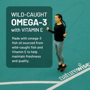 NatureWise Suplemento de Aceite de Pescado Omega 3 Extra Fuerte – 1000 mg por Porción – 600 EPA y 400 DHA y Vitamina E – Apoyo para la Salud del Corazón y el Cerebro – Sabor a Limón, sin GMO – 180