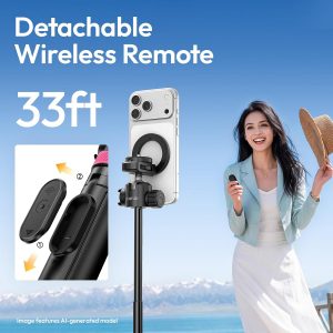 ULANZI MT44M Auto Open Magnetic Phone Tripod, 59" Selfie Stick Tripod Stand w Remote, 2-in-1 Dual Mount&1/4" Screw for Phone&Camera, 360°Ball Head for iPhone Android, Vlogging, Live Streaming, Black