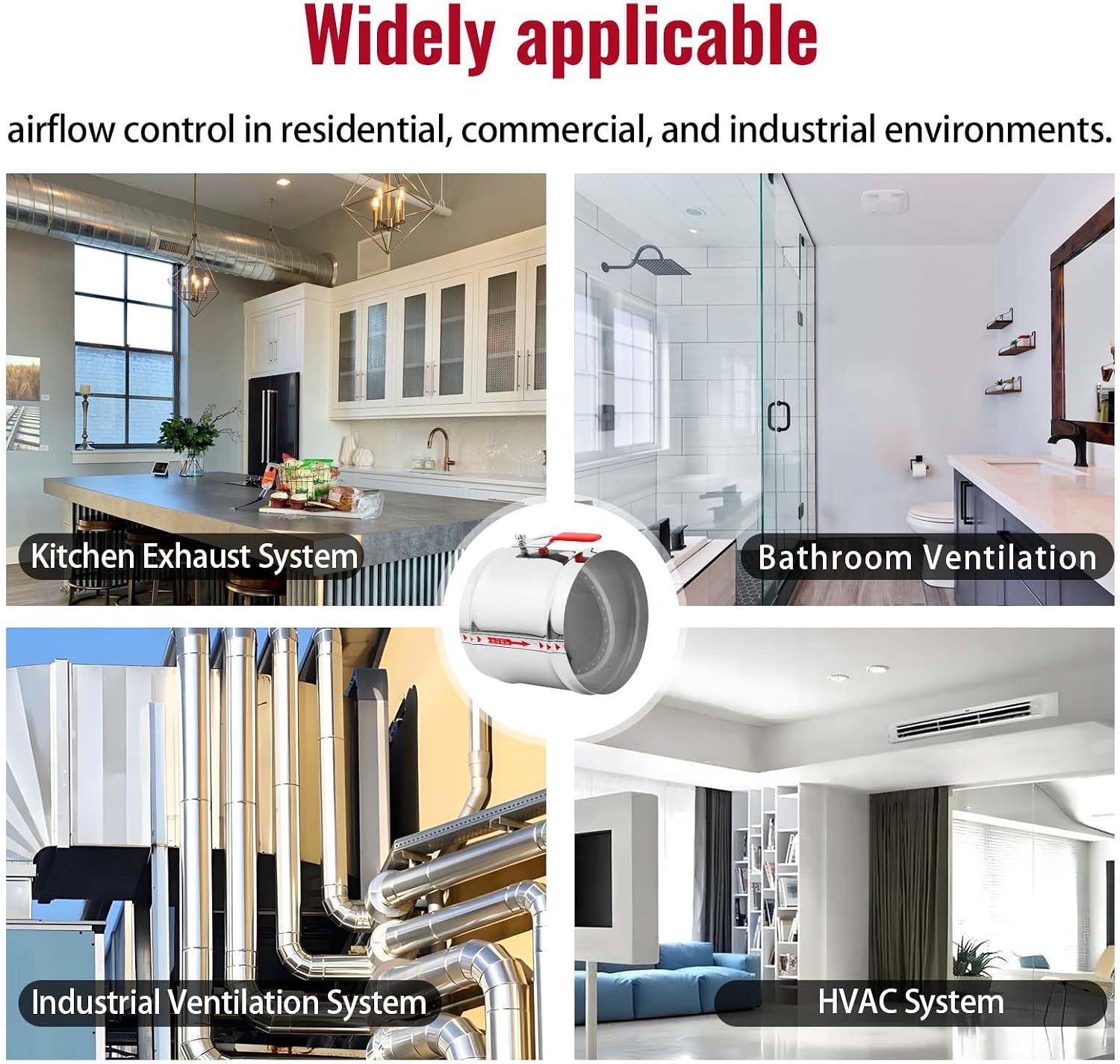 10 pulgadas HVAC Duct Manual Volume Backdraft Damper, Stainless Steel Adjustment Handle, Airflow Control Valve for HVAC Ventilation System