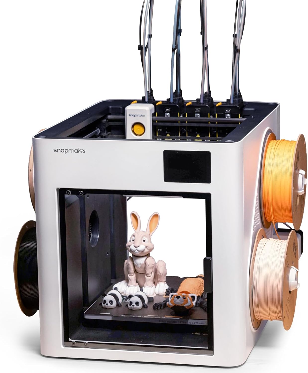 Snapmaker Impresora 3D U1 multicolor, 4 cabezales de herramientas con cambio de herramienta de 5 segundos, impresión multicolor con 5 veces más velocidad y 5 veces menos residuos, calibración