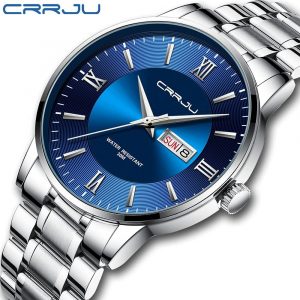 CRRJU Relojes de Lujo de Acero Inoxidable para Hombre de Moda para Hombres de Negocios Automáticos con Fecha Cronógrafo Analógico Relojes de Pulsera de Cuarzo