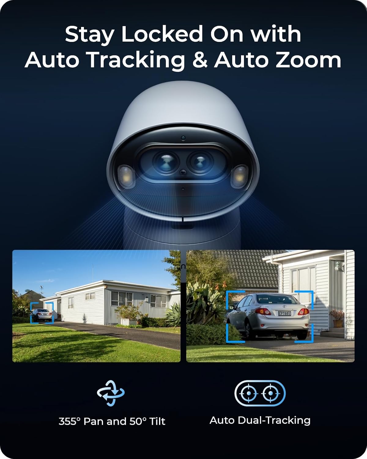 REOLINK 4K Dual-Lens Solar Security Cameras Wireless Outdoor/Indoor, Argus Track + 6W Solar Panel, Auto Zoom Tracking, 2.4/5GHz WiFi, Color Night Vision, No Subscriptions, Home Hub Compatible