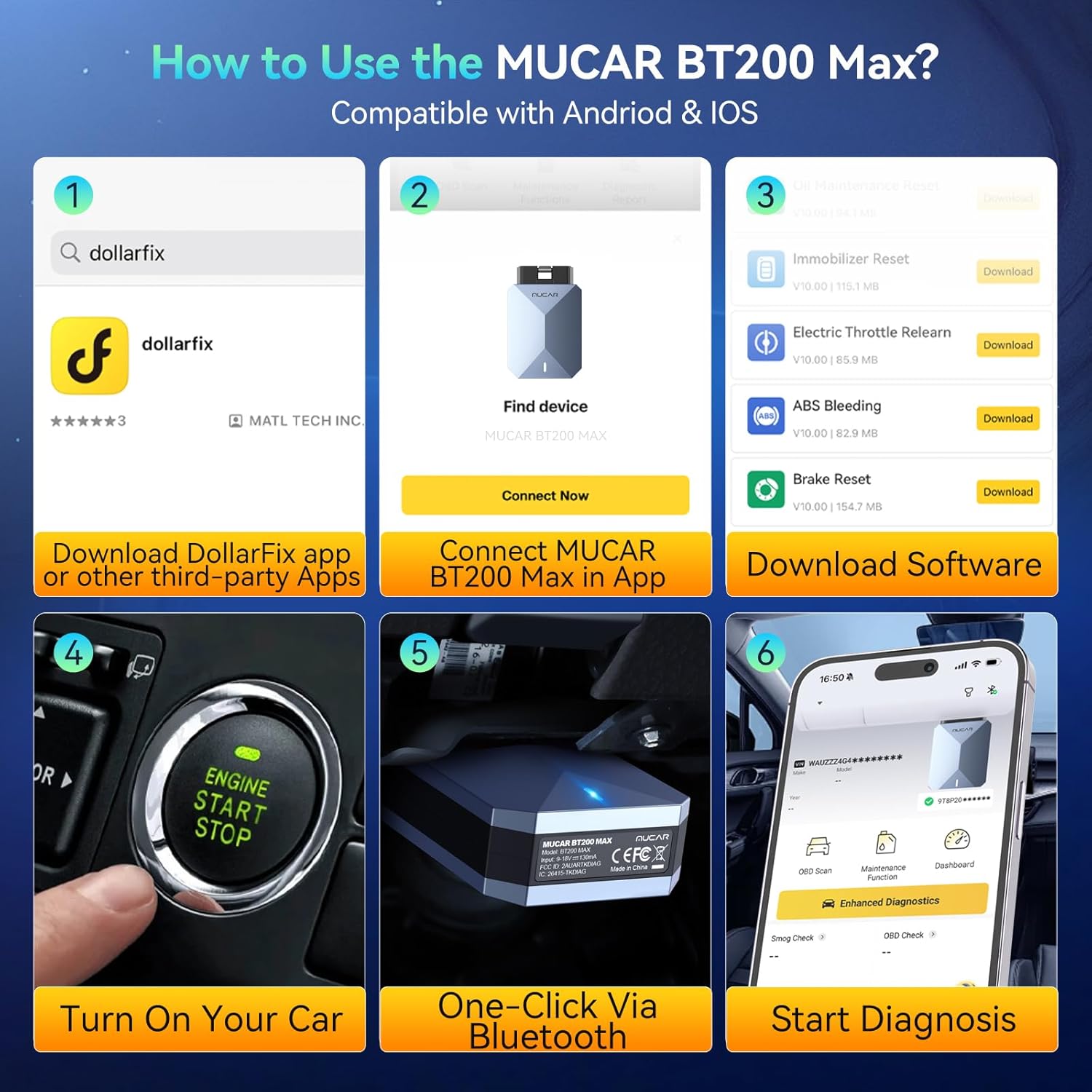 MUCAR Actualización de por vida Bluetooth del escáner OBD2 asistido por AI, BT200 MAX compatible con ELM327, todos los sistemas OBD2 herramienta de diagnóstico con 15 reinicios para iOS y Android, protocolo CANFD, Autoauth para FCA SGW