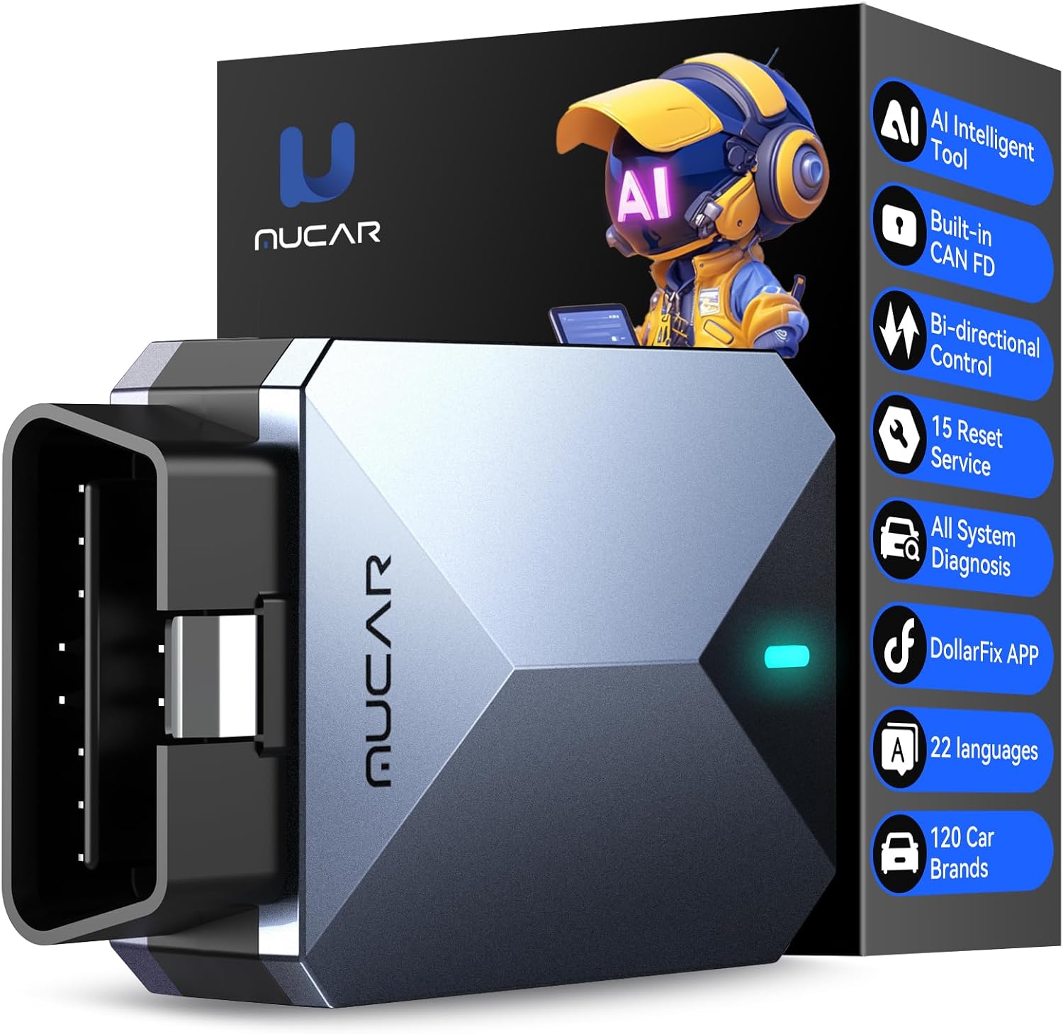 MUCAR Actualización de por vida Bluetooth del escáner OBD2 asistido por AI, BT200 MAX compatible con ELM327, todos los sistemas OBD2 herramienta de diagnóstico con 15 reinicios para iOS y Android, protocolo CANFD, Autoauth para FCA SGW