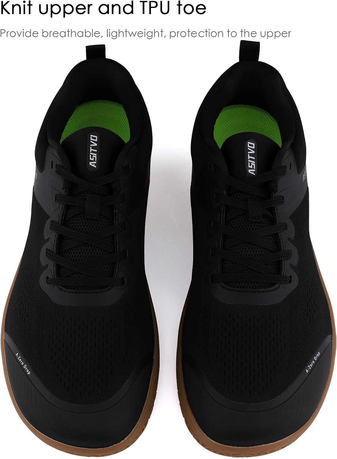 ASITVO Zapatos anchos descalzos para hombre, gimnasio, suela sin caída, minimalista, con ancho para los dedos, zapatillas de deporte de punto sin coser, puntera de poliuretano termoplástico (TPU) y