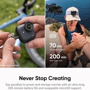Insta360 GO Ultra Creator Bundle - Small 4K Vlogging Camera, Hands-Free, POV Cam, 1/1.28" Sensor, 53g Lightweight, 156° FOV, 200 Min Battery Life, Magnetic Wearable Action Camera for Sports, Vlog