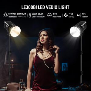 GODOX Godox Litemons LE300Bi - Kit de luz de video LE300Bi con soporte de luz Softbox, montaje Bowens, control de aplicación DMX/Bluetooth, conexión NFC, 2800K ~ 6500K, 58900Lux@3.3 ft, CRI/TLCI98, 11