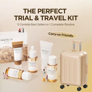 SKIN1004 Centella - Kit de viaje, juego coreano para el cuidado de la piel con tóner, hidratante, suero, aceite limpiador y limpiador, juego de tamaño de viaje con centella de Madagascar, piel sensible, perfecto para viajes, belleza y regalos