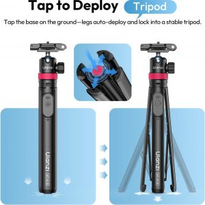 ULANZI 0.01s Auto Pop Open Phone Tripod with Remote, MT44B 59'' Selfie Stick Tripod w Dual Mount for Phone & Camera for Vlog/Live/Travel, Cell Phone Stand 360° Ball Head for iPhone 17Pro Max/Android