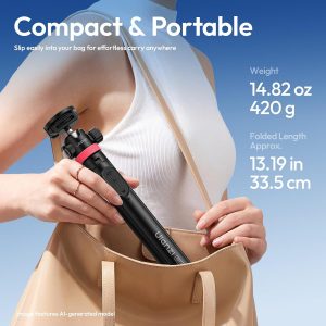 ULANZI MT44M Auto Open Magnetic Phone Tripod, 59" Selfie Stick Tripod Stand w Remote, 2-in-1 Dual Mount&1/4" Screw for Phone&Camera, 360°Ball Head for iPhone Android, Vlogging, Live Streaming, Black
