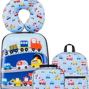 VEVOR Juego de equipaje para niños, 5 piezas, maleta con ruedas rígidas de 18 pulgadas con mochila y almohada en forma de U, juego de equipaje de mano para niños, regalo de cumpleaños de vacaciones para niñas y niños, aprobado por aerolíneas